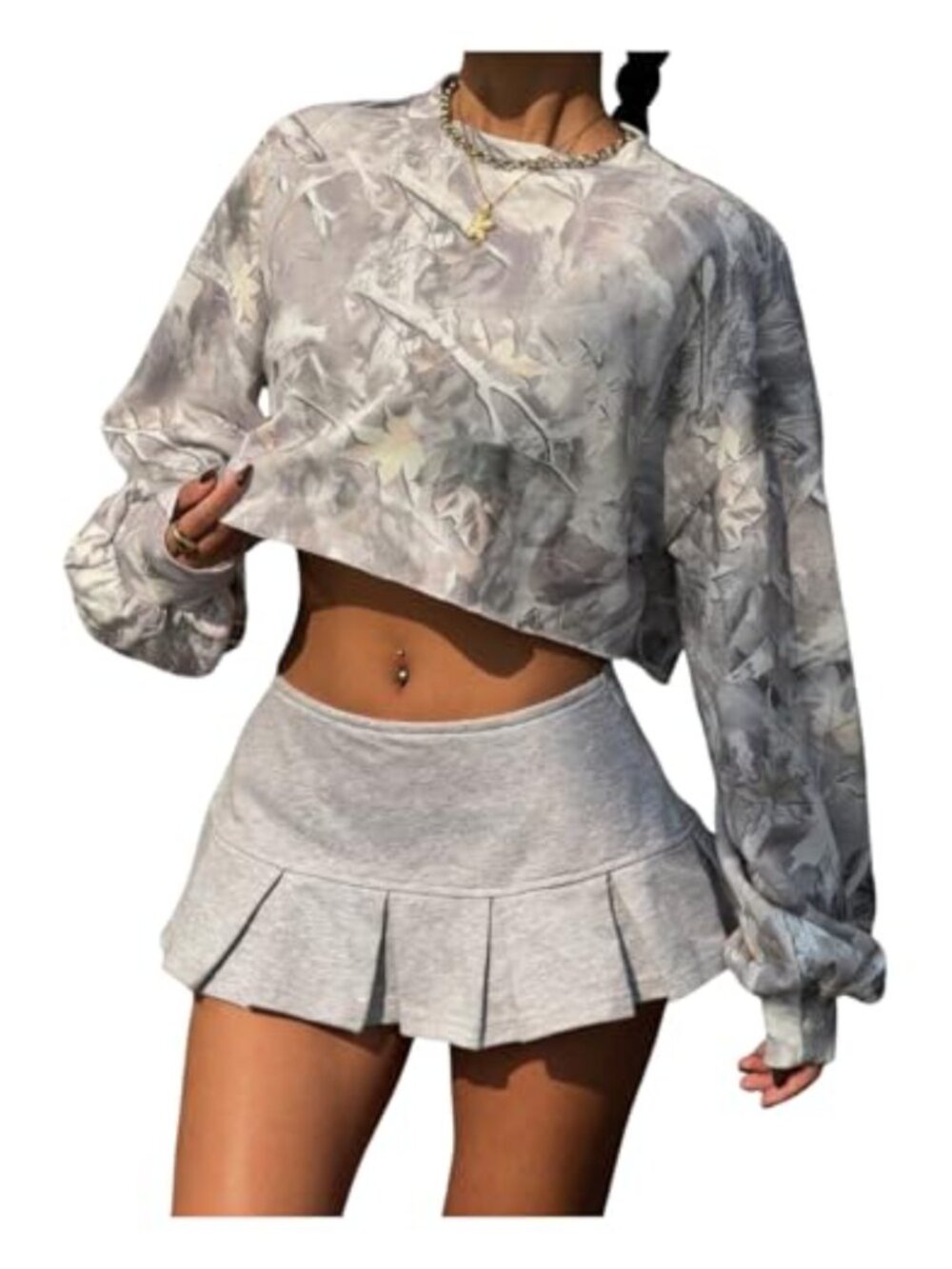 Womens Cropped Sweatshirt Long Sleeve Camo Graphic Pullover Retro Streetwear